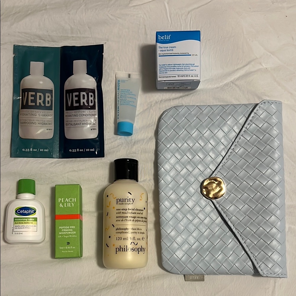 Blue Clutch with Skin and Hair Care Minis